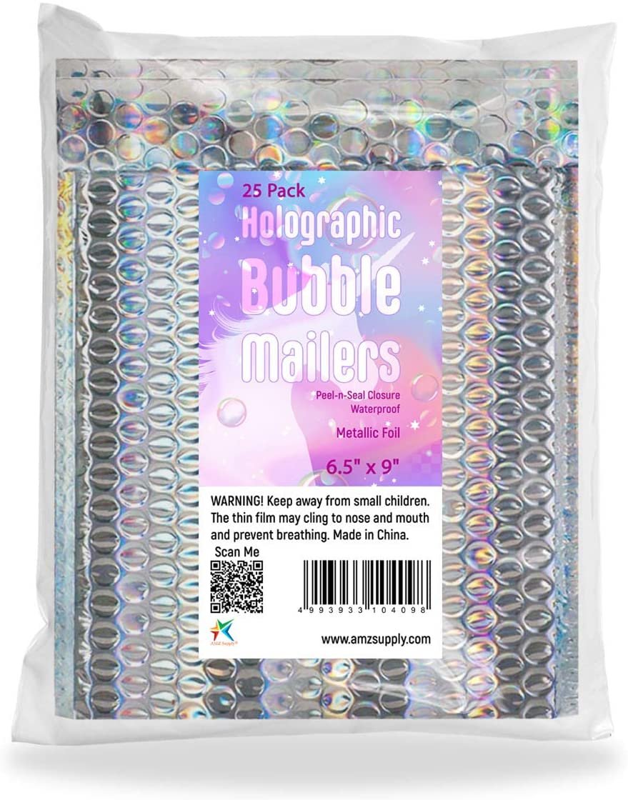 Holographic bubble mailers pack.