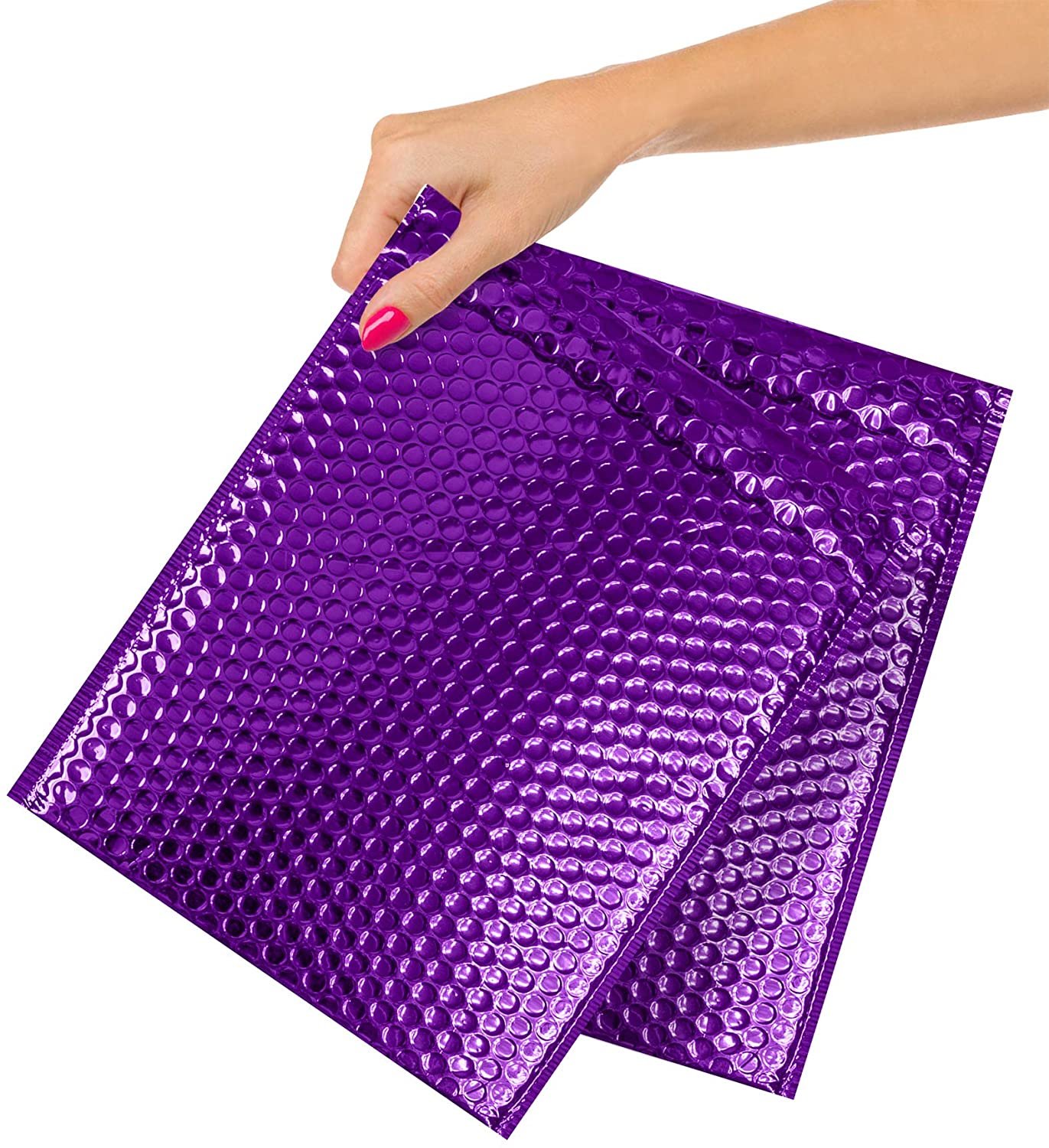 Purple bubble mailer envelopes.
