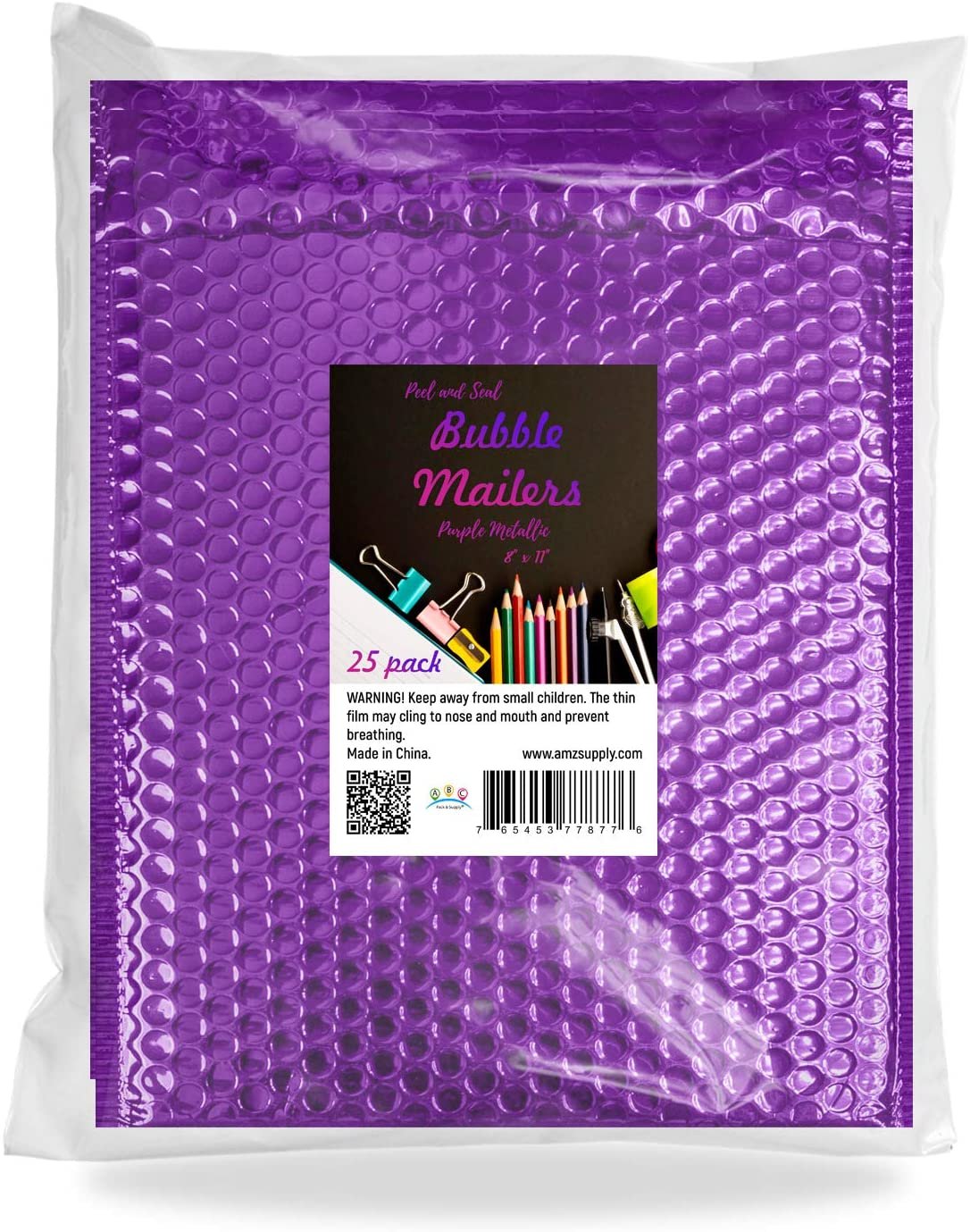 Purple metallic bubble mailers package.
