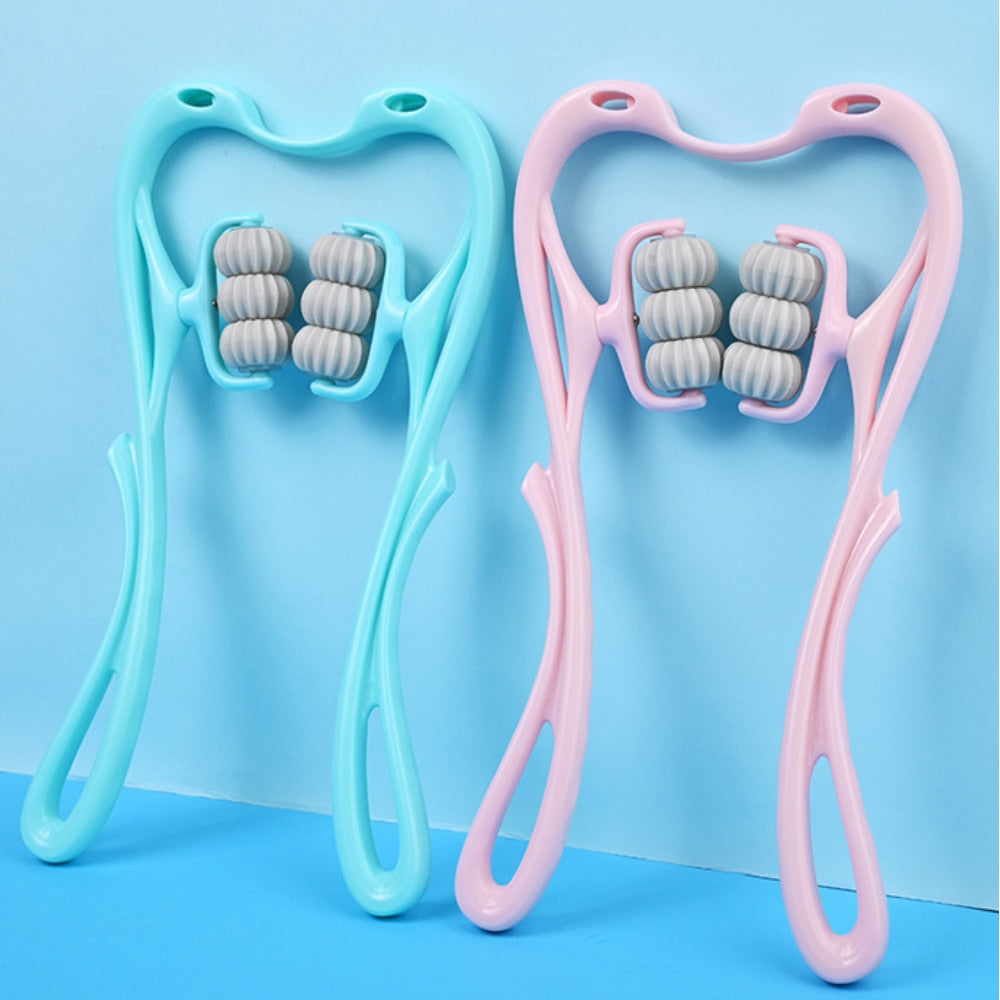 Plastic Pressure Point Therapy Neck Relieve Hand Roller with six massage heads designed for cervical spine relief.