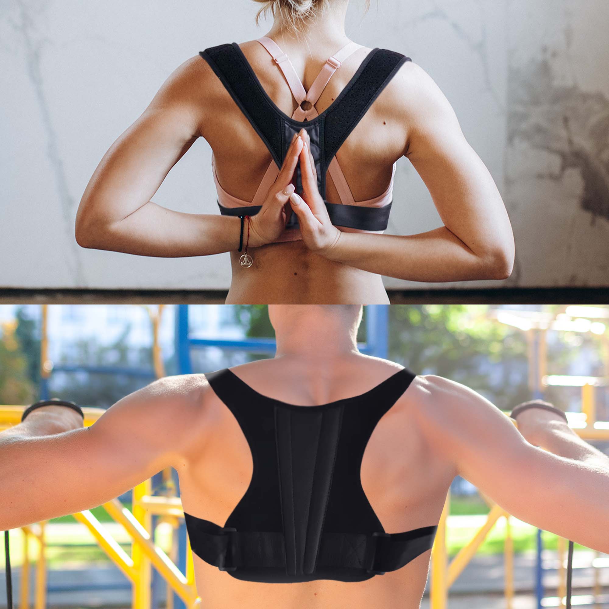 Posture Corrector Duo featuring adjustable design for men and women, providing back support and promoting proper posture.