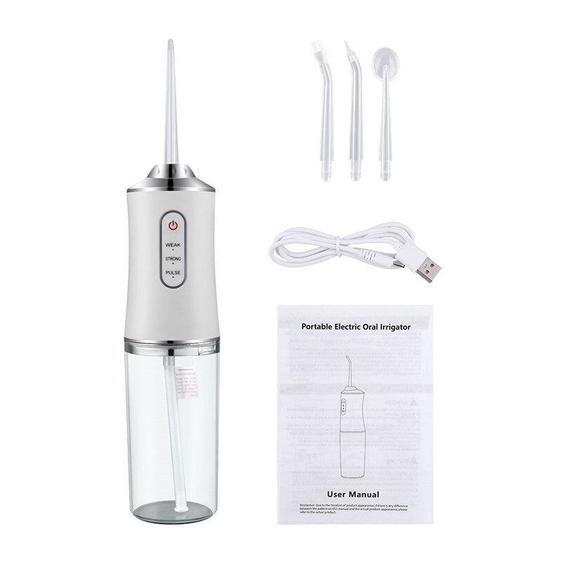 Profession Dental Water Flosser with multiple nozzles for effective teeth cleaning and whitening, showcasing its sleek design and user-friendly features.