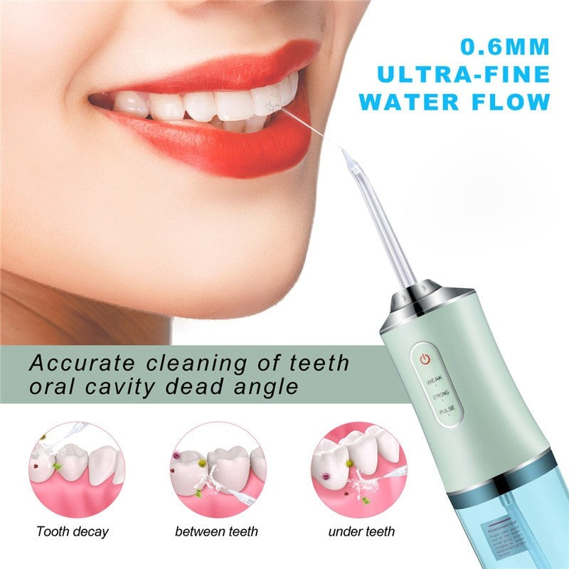Profession Dental Water Flosser with multiple nozzles for effective teeth cleaning and whitening, showcasing its sleek design and user-friendly features.