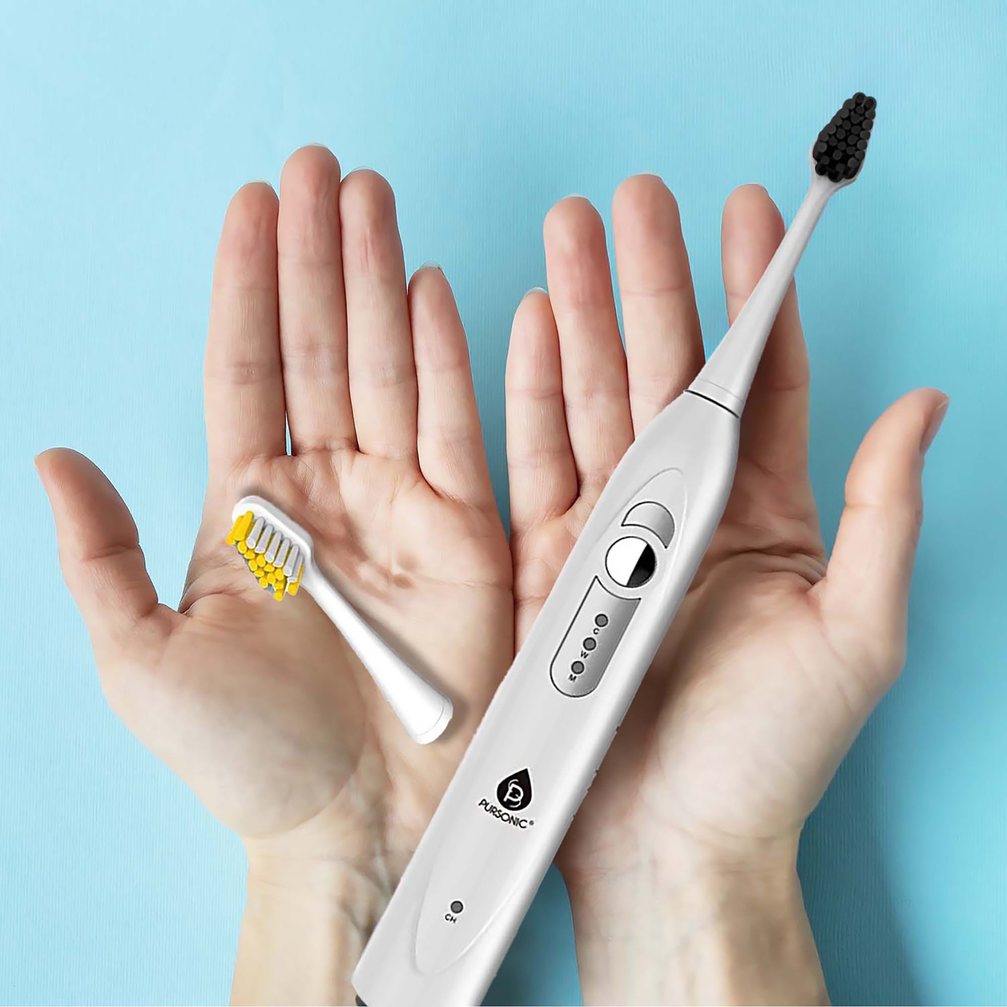 Pursonic Replacement Toothbrush Heads with charcoal-infused bristles, designed for Philips Sonicare electric toothbrushes.