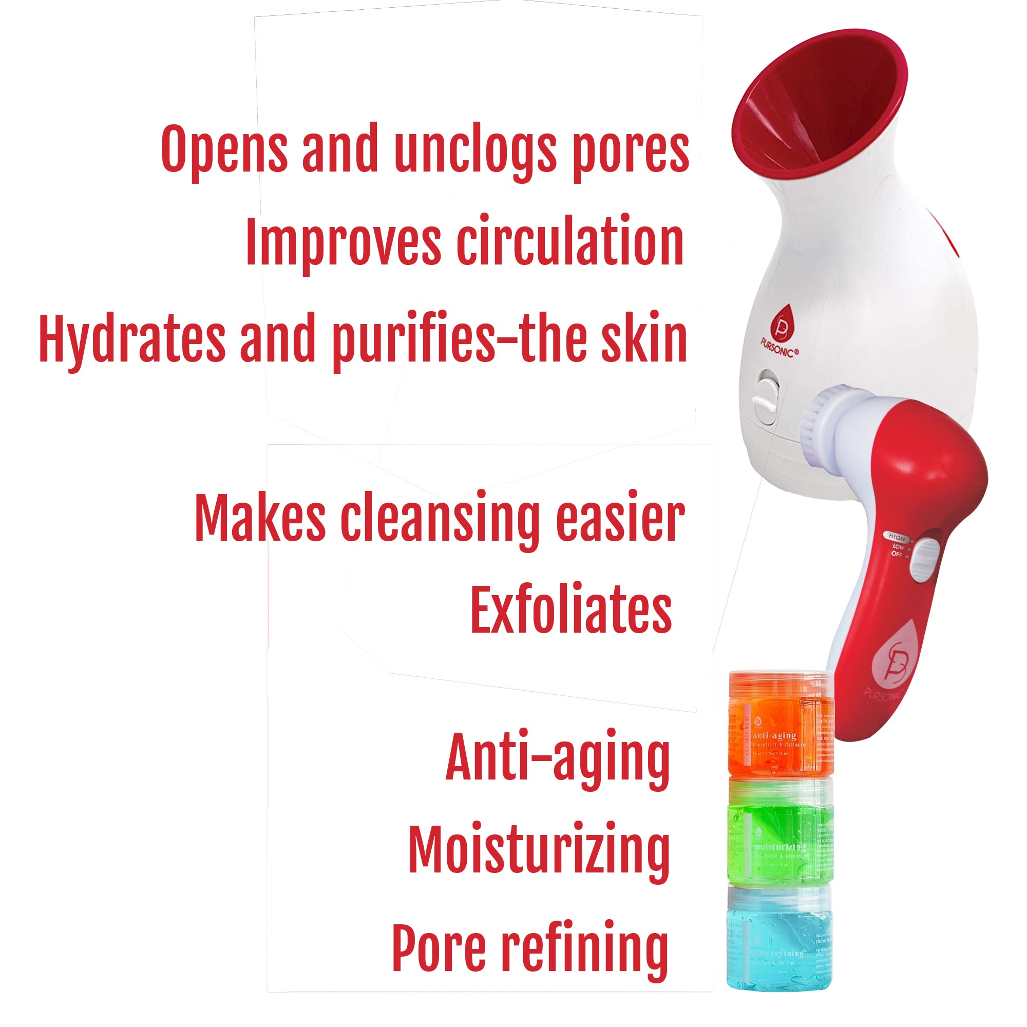 Pursonic Spa Facial Care Bundle including facial steamer, cleansing brush, and gel masks for skincare.