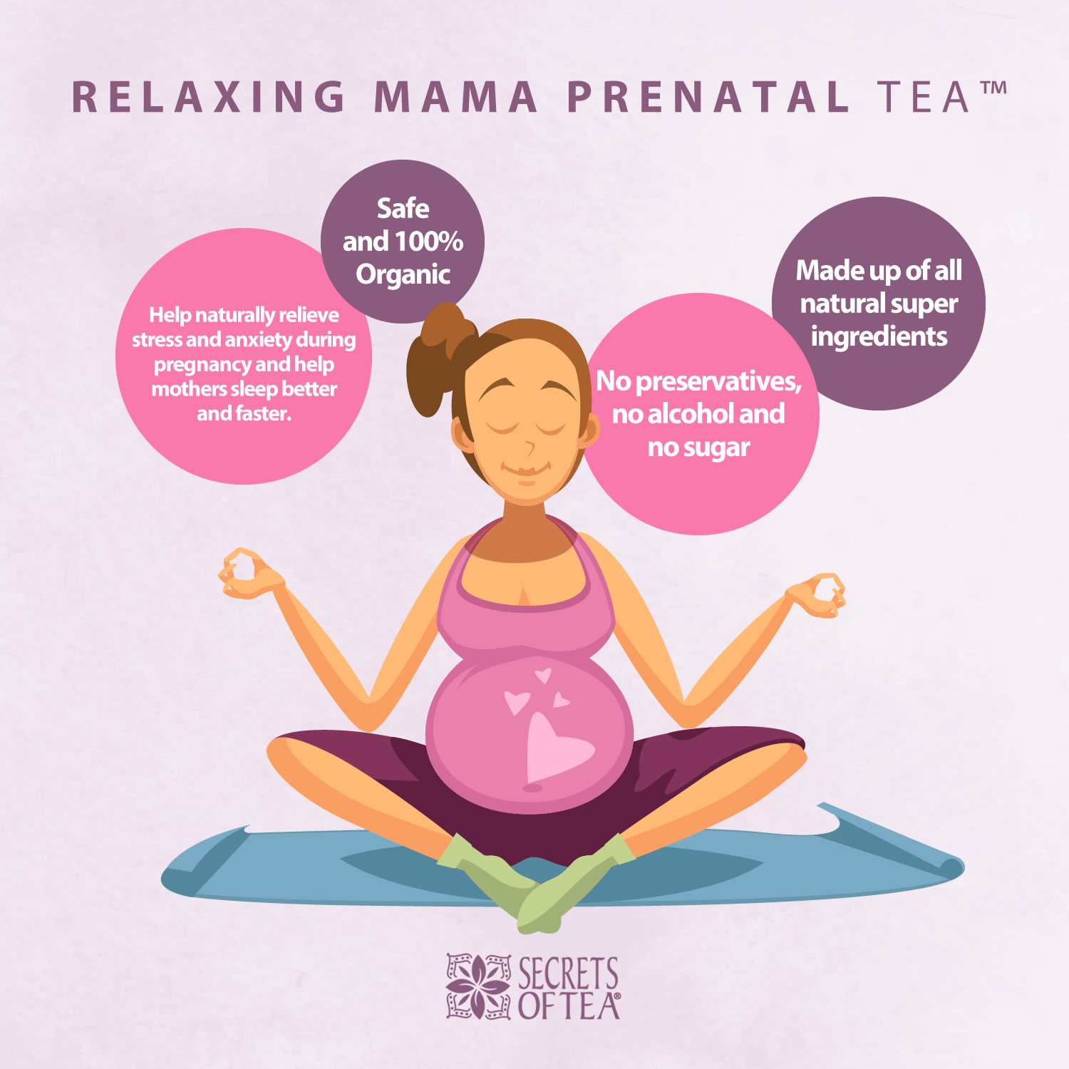 A box of RelaxCalm Organic Herbal Tea featuring a blend of lavender, chamomile, and other organic ingredients for stress relief and sleep support.