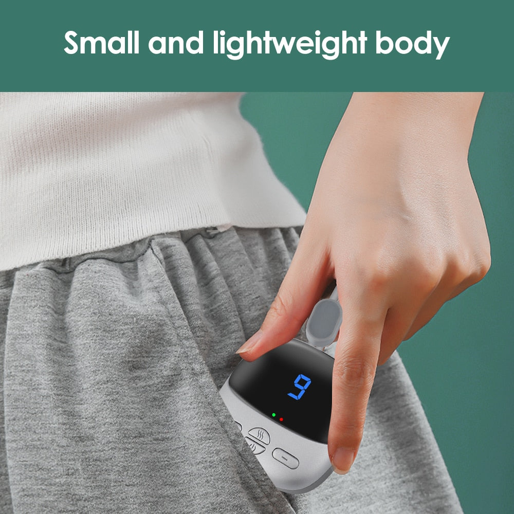 Remote Smart Neck Shoulder EMS Muscle Massager in silver, designed for muscle relaxation and pain relief with ergonomic electrode pads.