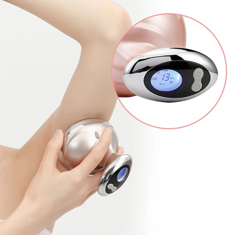 RF Cavitation Ultrasonic Full Body Massager with LED light and LCD display, designed for effective slimming and skin rejuvenation.