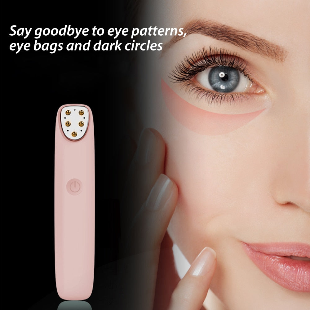 RF Radio Frequency Eye Massager in pink, designed for anti-aging and wrinkle reduction, featuring a sleek and ergonomic design.