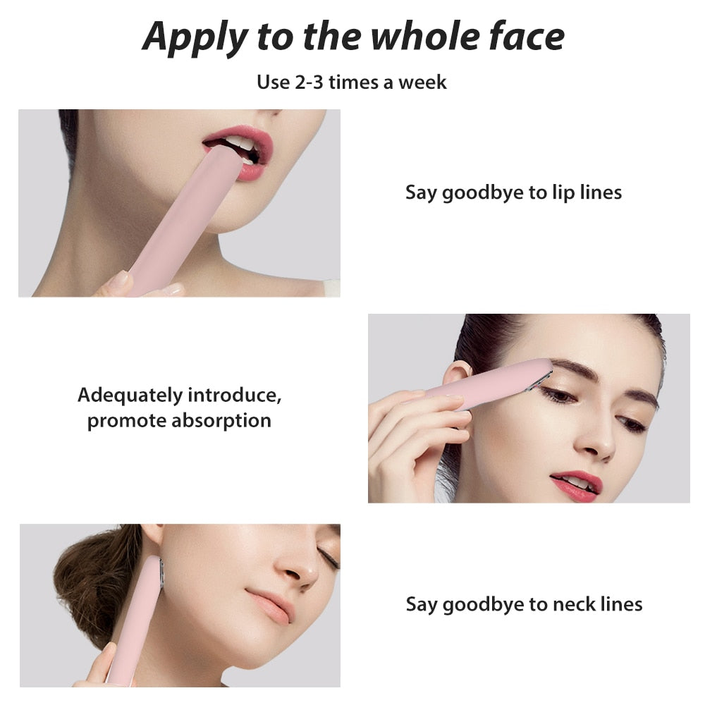 RF Radio Frequency Eye Massager in pink, designed for anti-aging and wrinkle reduction, featuring a sleek and ergonomic design.