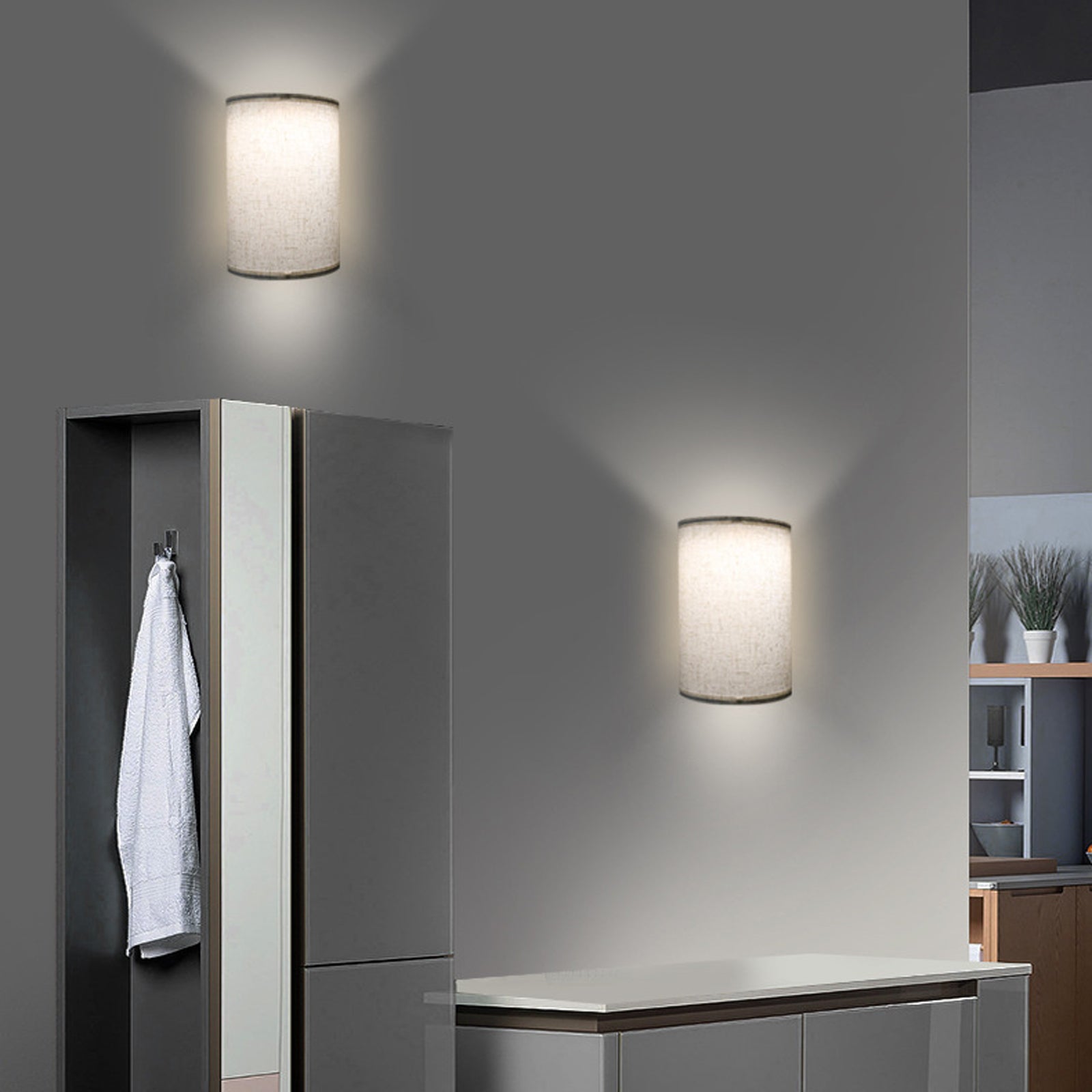 Set of two elegant wall sconces with adjustable brightness and 16 RGB color options, featuring a minimalist design suitable for any room.