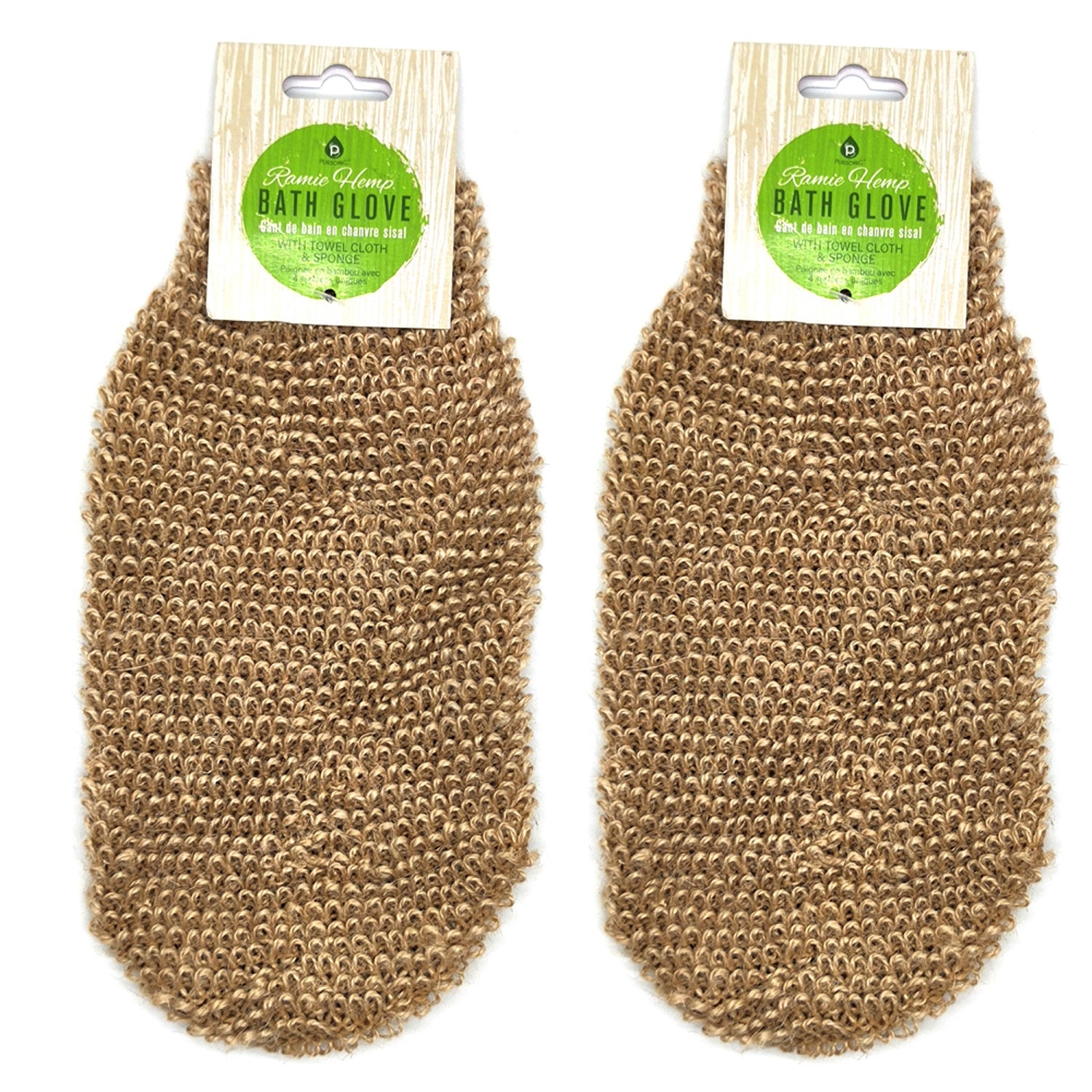 Sisal Hemp Bath Glove, pack of 2, showcasing natural sisal fibers for gentle exfoliation and dual-sided scrubbing.