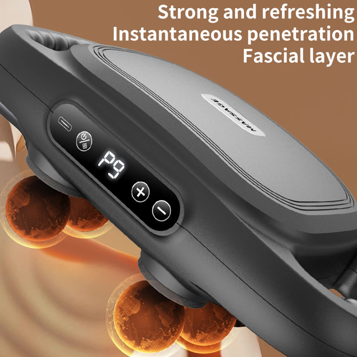 Six Head Fascia Gun Massager with multiple heads for deep tissue massage, designed for muscle relaxation and recovery.