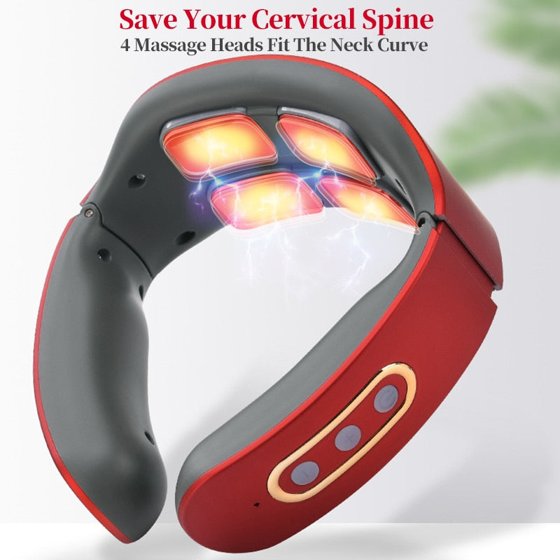 Smart Electric Neck Massager with 4 massage heads and USB charging, designed for neck and shoulder relief.