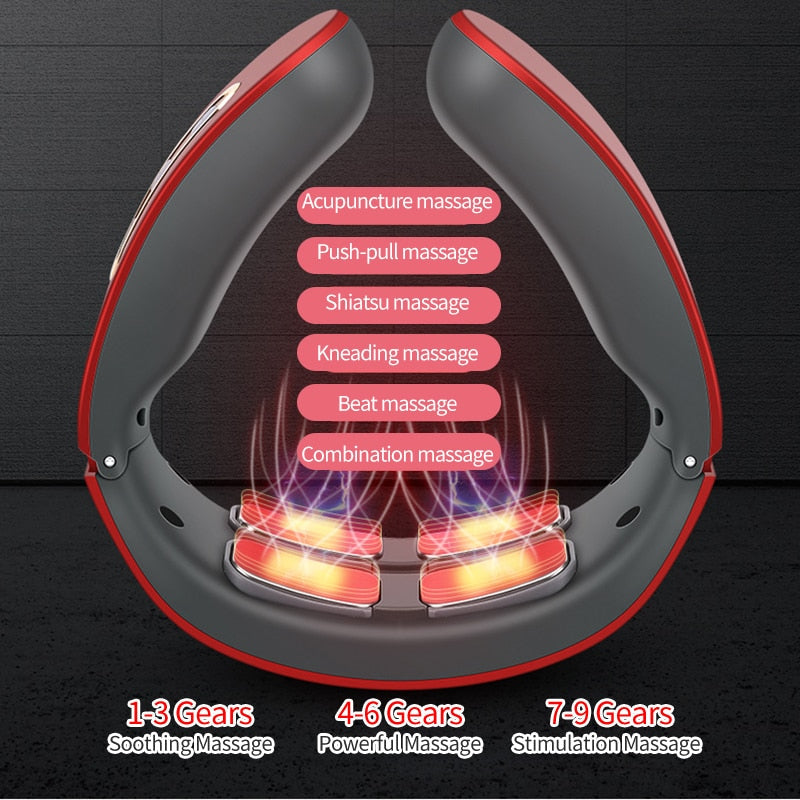 Smart Electric Neck Massager with 4 massage heads and USB charging, designed for neck and shoulder relief.
