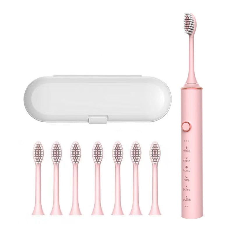 Smart Sonic Electric Toothbrush with USB charging, featuring multiple modes and DuPont toothbrush heads.