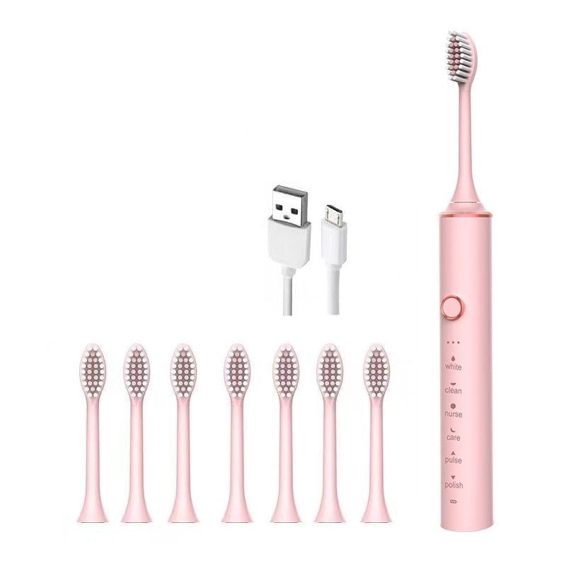 Smart Sonic Electric Toothbrush with USB charging, featuring multiple modes and DuPont toothbrush heads.