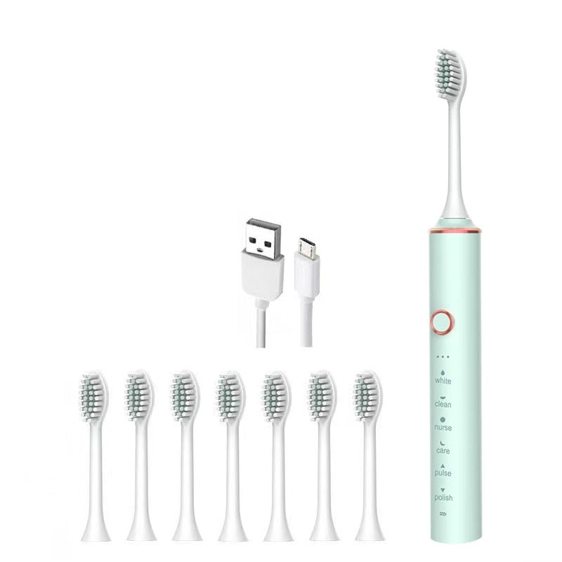 Smart Sonic Electric Toothbrush with USB charging, featuring multiple modes and DuPont toothbrush heads.
