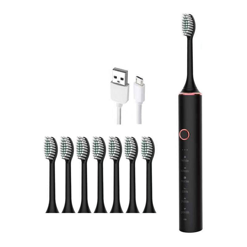 Smart Sonic Electric Toothbrush with USB charging, featuring multiple modes and DuPont toothbrush heads.