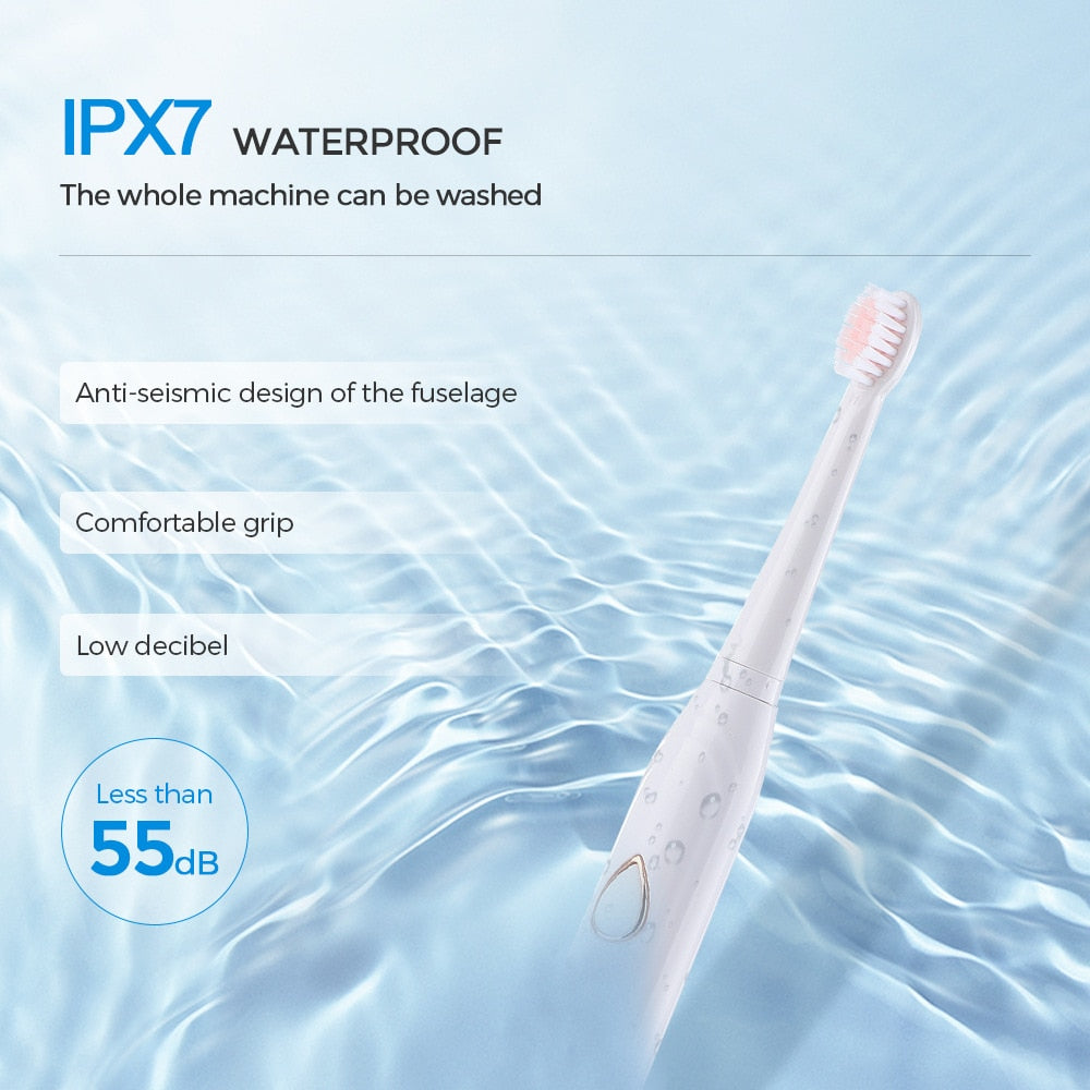 Smart Ultrasonic Electric Toothbrush with multiple modes and accessories, showcasing its sleek design and included items.