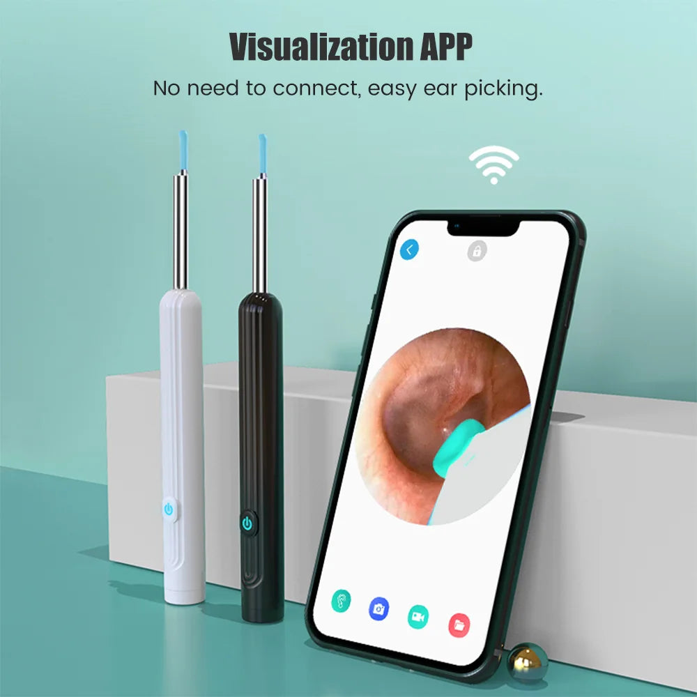 Smart Visual Earpick with HD endoscope, designed for safe ear wax removal, featuring a sleek and portable design.