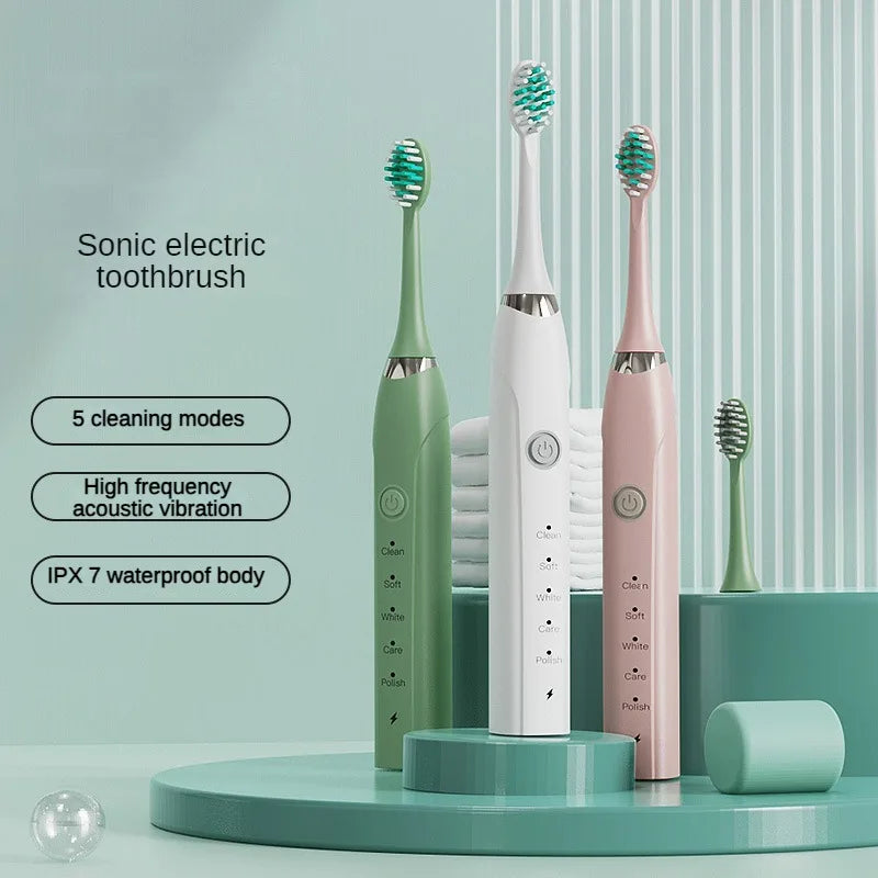 Sonic Electric Toothbrush with IPX7 waterproof design and DuPont soft bristles, showcasing its sleek and modern appearance.