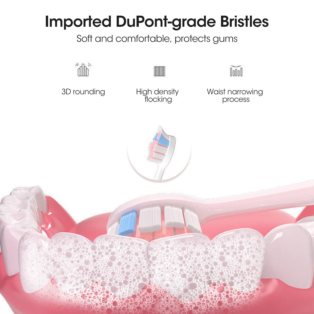 Sonic Electric Toothbrush with multiple brush heads and USB charging cable, designed for effective dental care for adults and children.