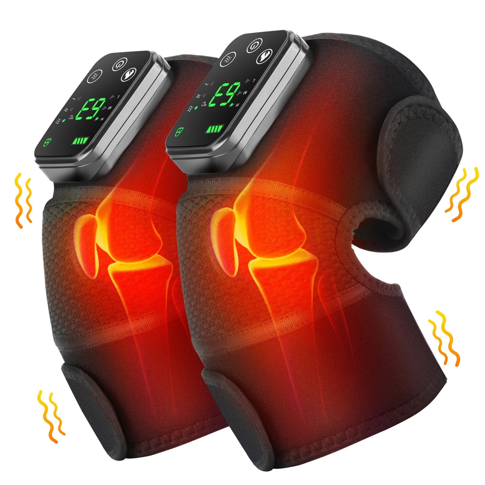 Thermal Knee Massager showcasing its sleek design and digital display controller, ideal for heating and massage therapy for shoulders, knees, and elbows.