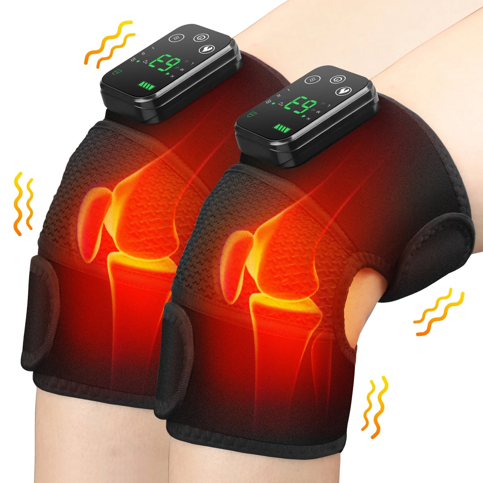Thermal Knee Massager showcasing its sleek design and digital display controller, ideal for heating and massage therapy for shoulders, knees, and elbows.