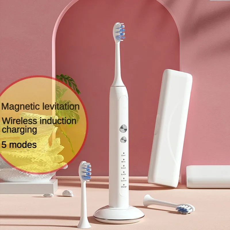 Wireless charging toothbrush with travel case, featuring soft Dupont bristles and IPX7 waterproof design.