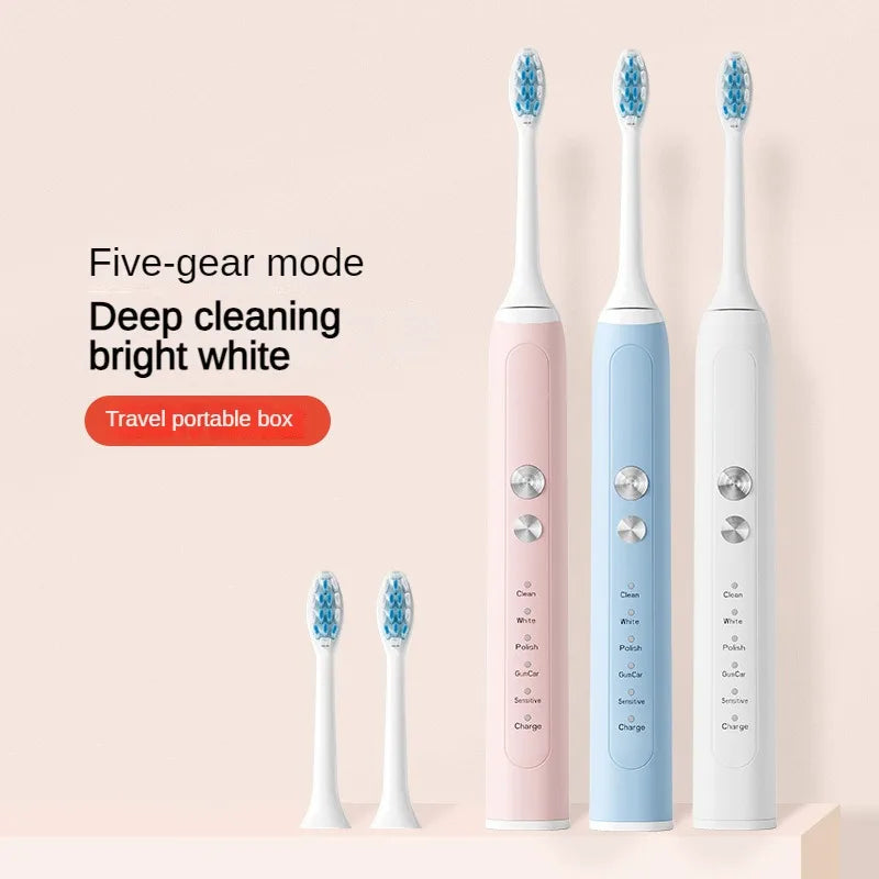 Wireless charging toothbrush with travel case, featuring soft Dupont bristles and IPX7 waterproof design.