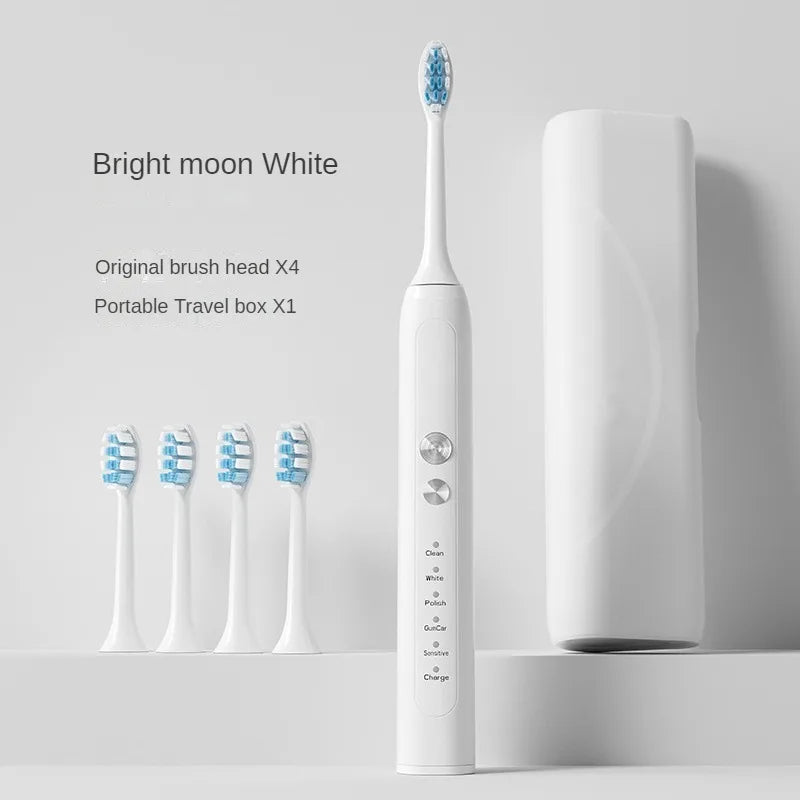 Wireless charging toothbrush with travel case, featuring soft Dupont bristles and IPX7 waterproof design.