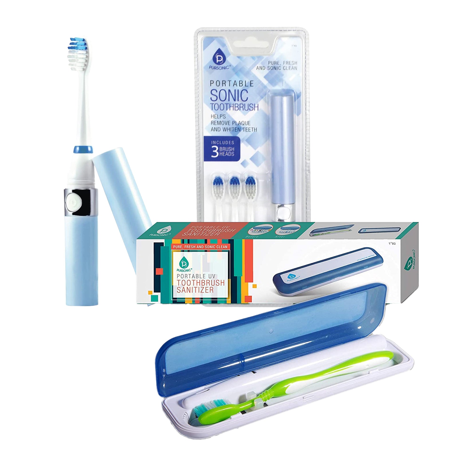 Travel Oral Care Essentials Bundle featuring a Portable UV Toothbrush Sanitizer and a Portable Sonic Toothbrush, designed for hygiene and convenience.
