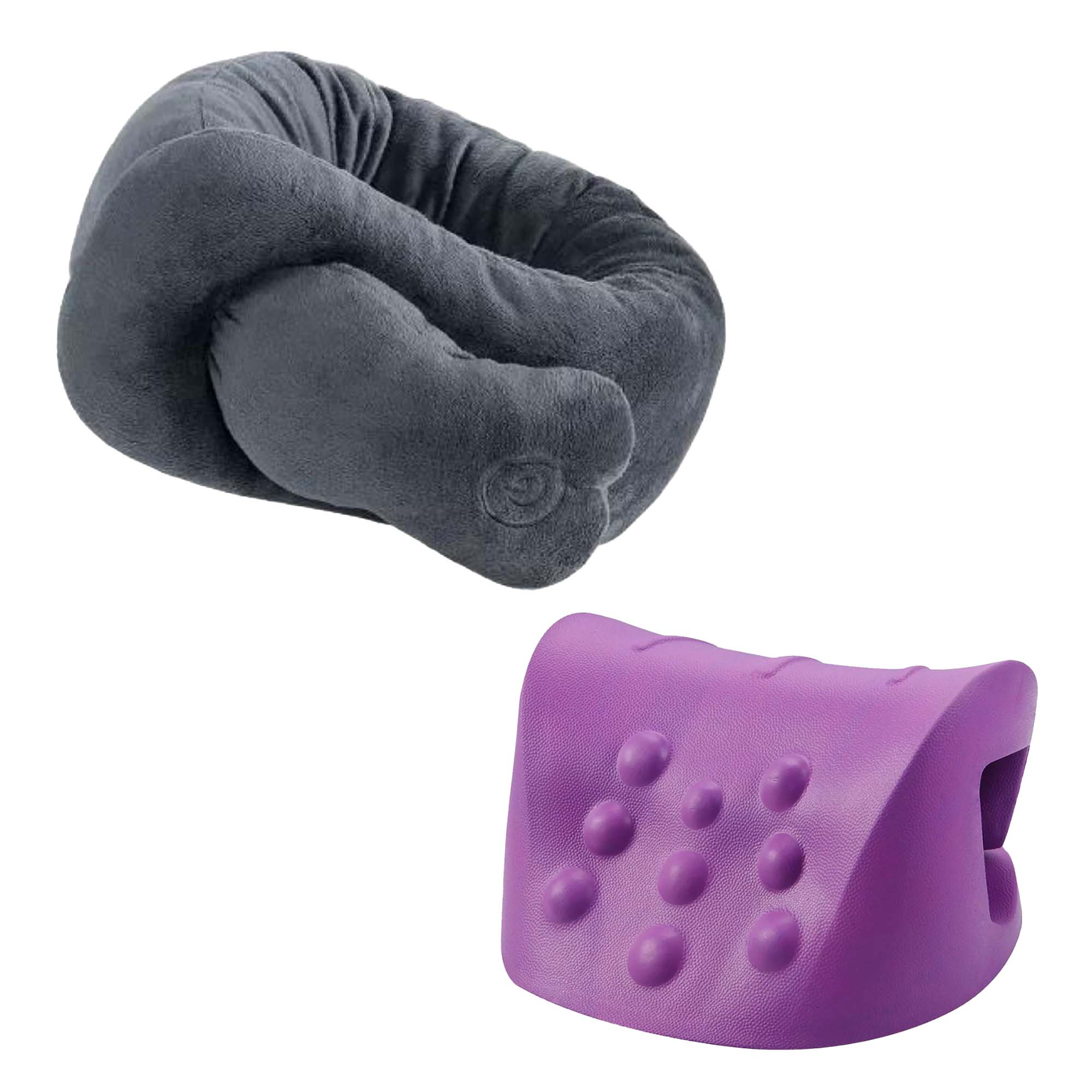 Ultimate Neck & Shoulder Relaxation Bundle featuring a massaging wrap and a neck stretcher, designed for comfort and relaxation.