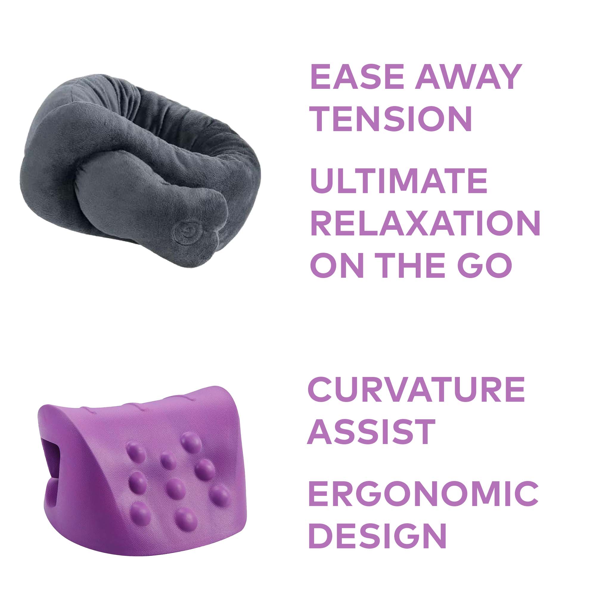 Ultimate Neck & Shoulder Relaxation Bundle featuring a massaging wrap and a neck stretcher, designed for comfort and relaxation.