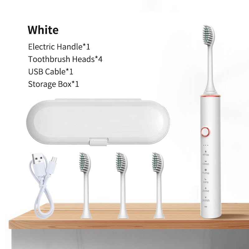 Ultrasonic Electric Toothbrush with USB charging, featuring multiple modes and waterproof design, ideal for adults seeking effective oral hygiene.