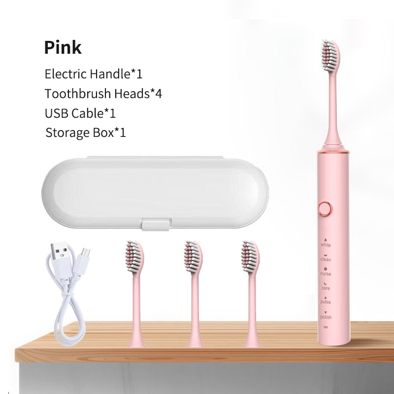 Ultrasonic Electric Toothbrush with USB charging, featuring multiple modes and waterproof design, ideal for adults seeking effective oral hygiene.