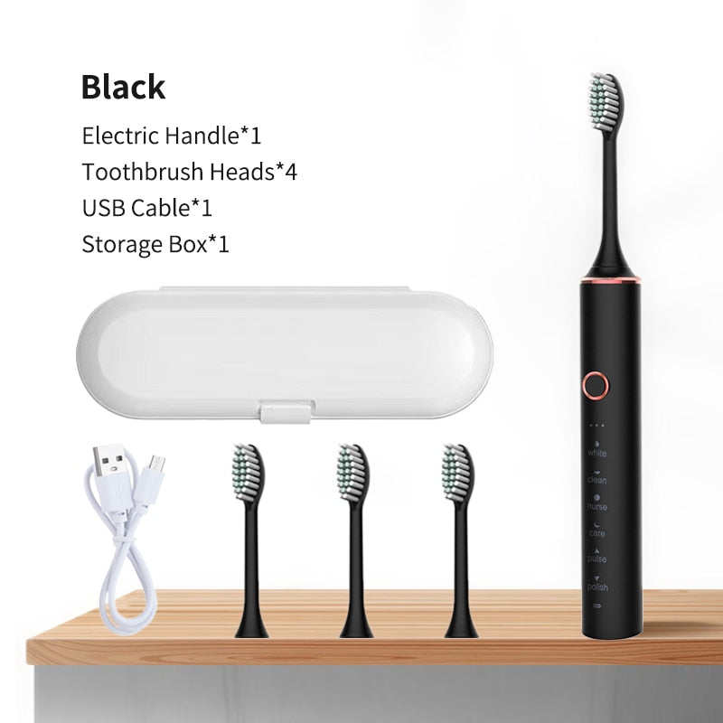 Ultrasonic Electric Toothbrush with USB charging, featuring multiple modes and waterproof design, ideal for adults seeking effective oral hygiene.