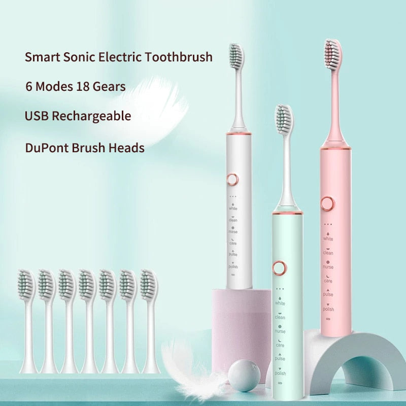 Ultrasonic Electric Toothbrush with USB charging, featuring multiple modes and waterproof design, ideal for adults seeking effective oral hygiene.