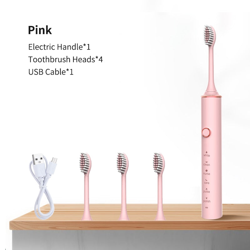 Ultrasonic Electric Toothbrush with USB charging, featuring multiple modes and waterproof design, ideal for adults seeking effective oral hygiene.