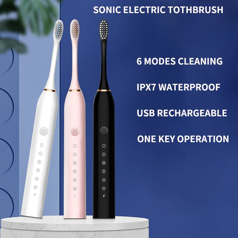 Ultrasonic Sonic Electric Toothbrush with USB charging, featuring multiple modes and waterproof design, ideal for effective teeth whitening.