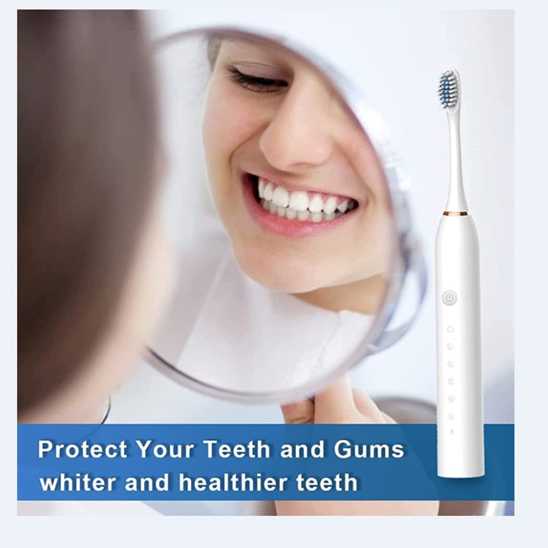 Ultrasonic Sonic Electric Toothbrush with USB charging, featuring multiple modes and waterproof design, ideal for effective teeth whitening.