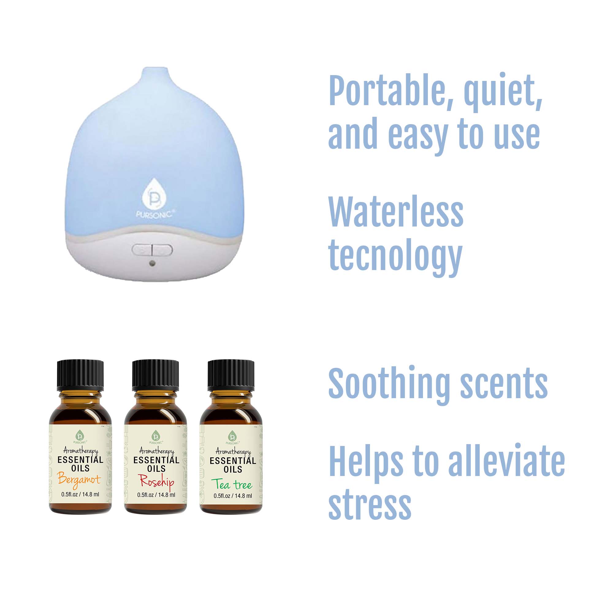 USB & Battery Operated Waterless Aroma Diffuser with colorful LED lights and essential oils for aromatherapy relaxation.