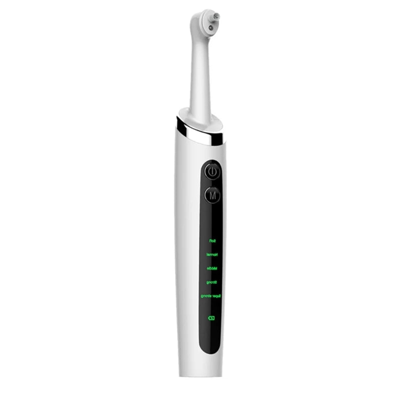 USB rechargeable electric dental tartar remover tooth polisher in white and black, designed for effective teeth cleaning and polishing.