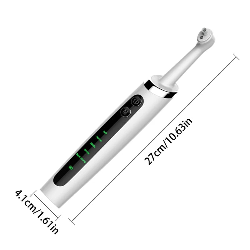 USB rechargeable electric dental tartar remover tooth polisher in white and black, designed for effective teeth cleaning and polishing.