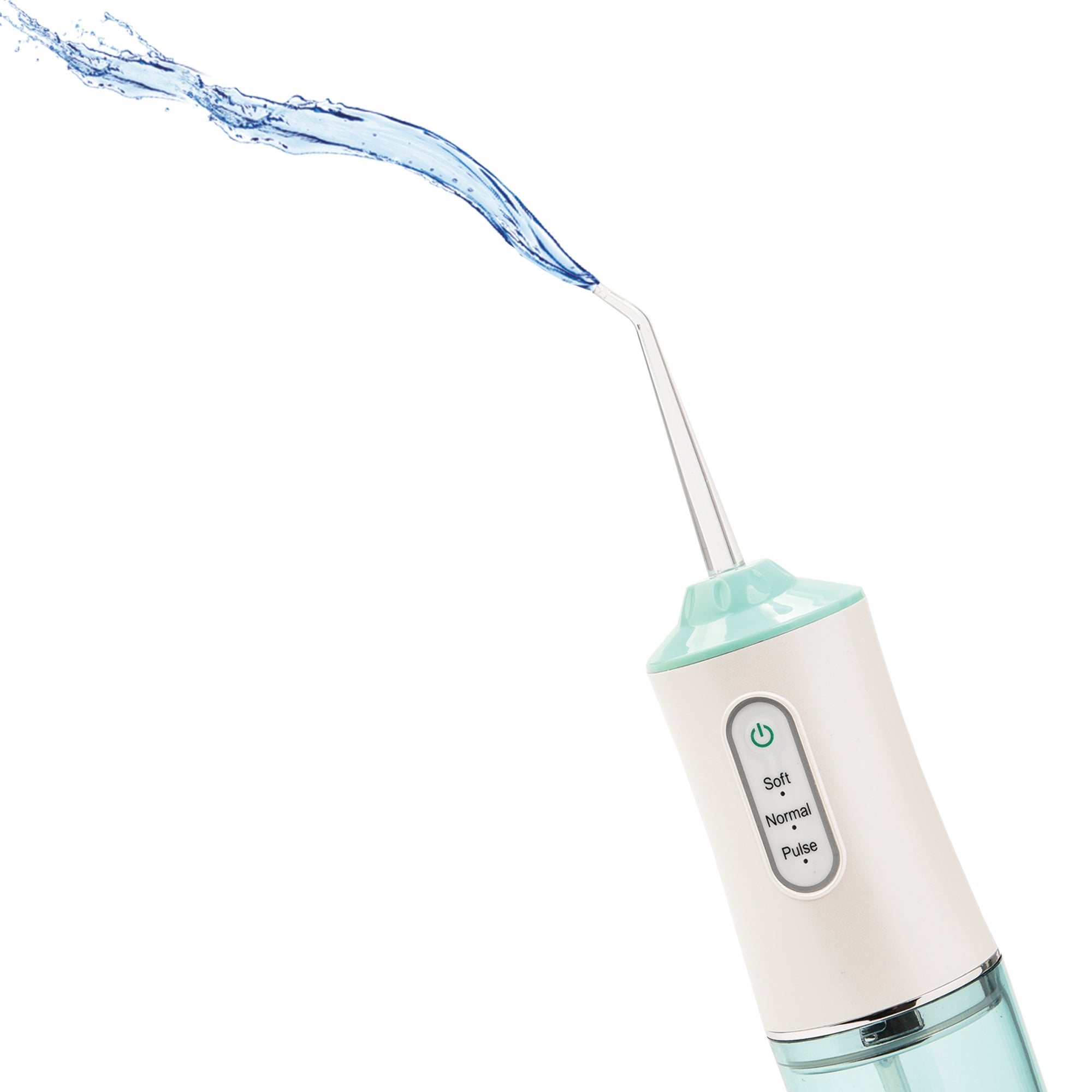 USB Rechargeable Water Flosser with ergonomic handle and rotating nozzle for effective plaque removal.
