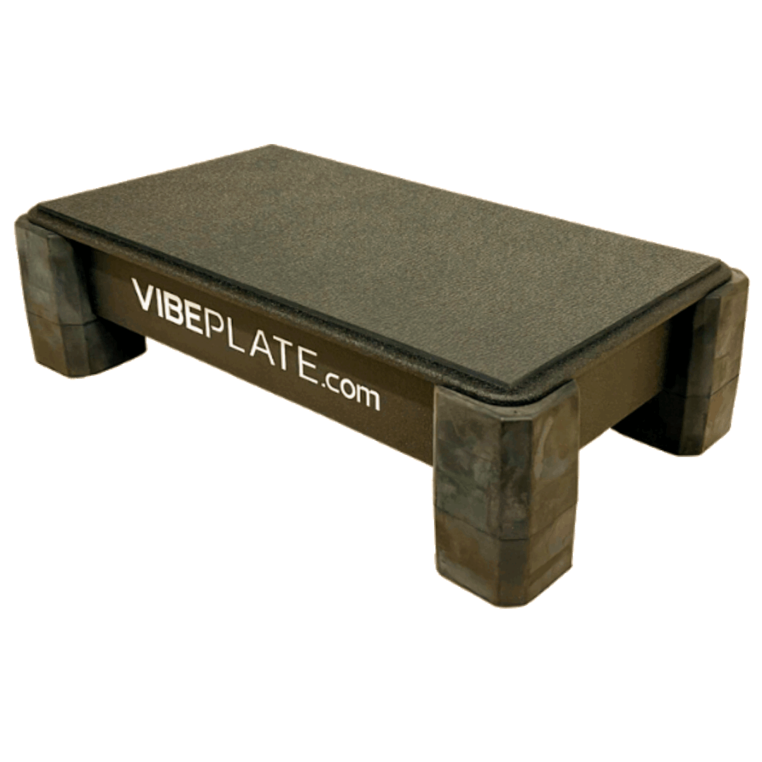VibePlate Rev Vibration Plate showcasing its sleek aluminum design and compact size, ideal for home workouts.
