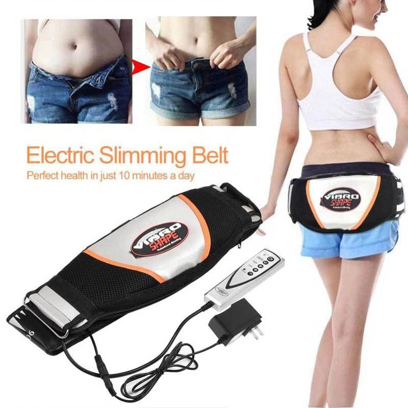 Vibration and Fat-Removing Belt designed for waist slimming and heating massage, featuring adjustable straps and a sleek design.