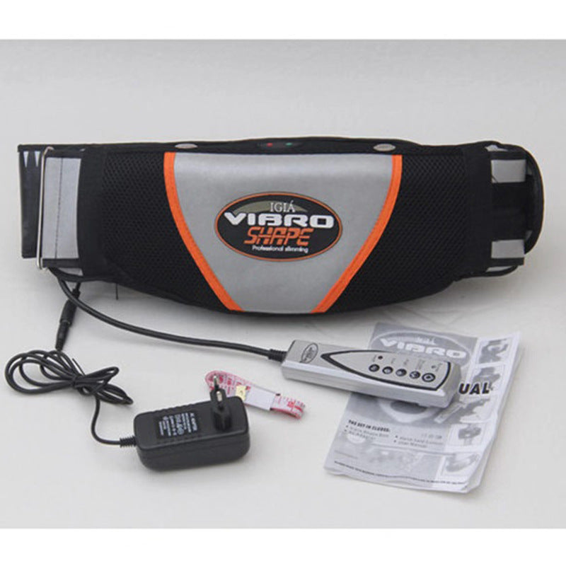 Vibration and Fat-Removing Belt designed for waist slimming and heating massage, featuring adjustable straps and a sleek design.