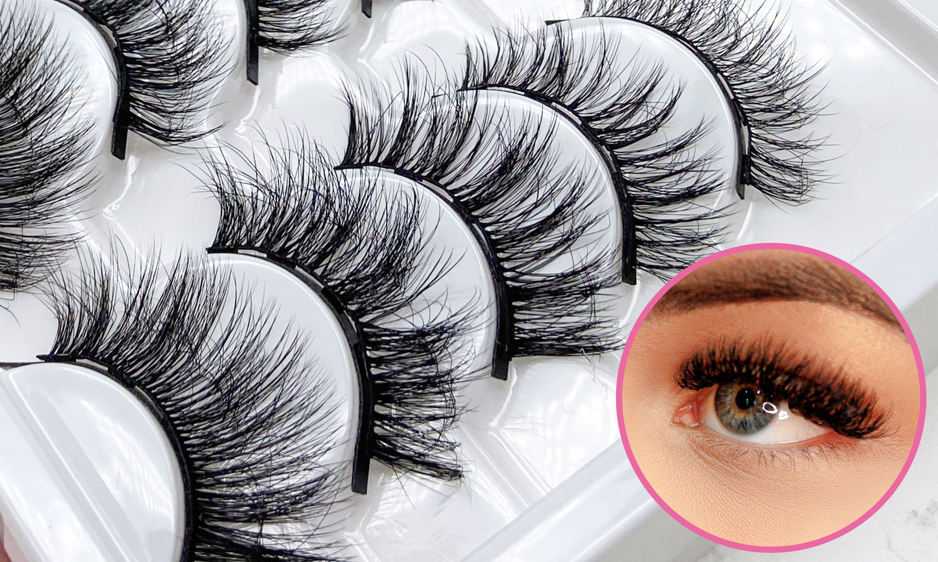 10 Piece Mixed 3D Multi-layer Magnetic False Eyelashes Set displayed with applicator and magnetic eyeliner, showcasing the elegant design and quality.